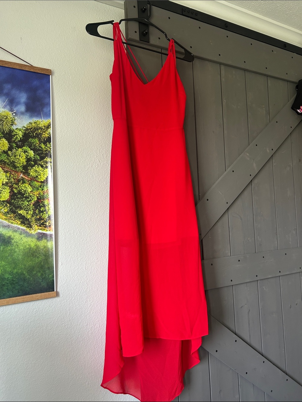 Naked Zebra Vibrant Red V-Neck High-Low Slip Dress